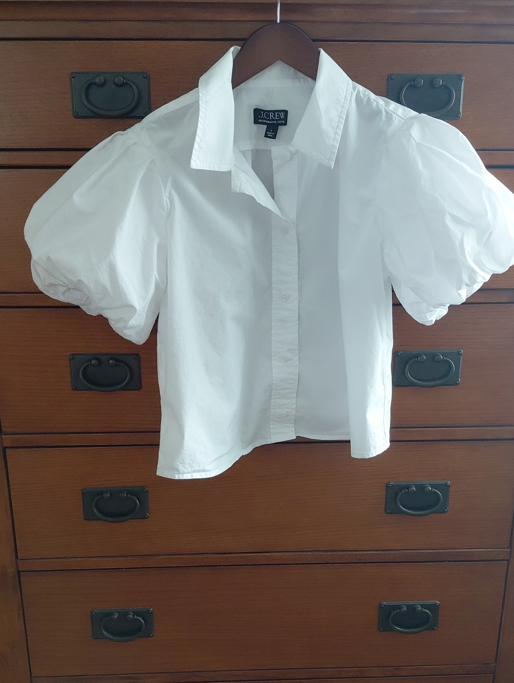 J. Crew White Puff-Sleeve Button-Down Shirt